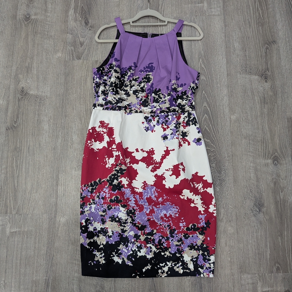 Elie Tahari Purple and Red Floral Midi Dress